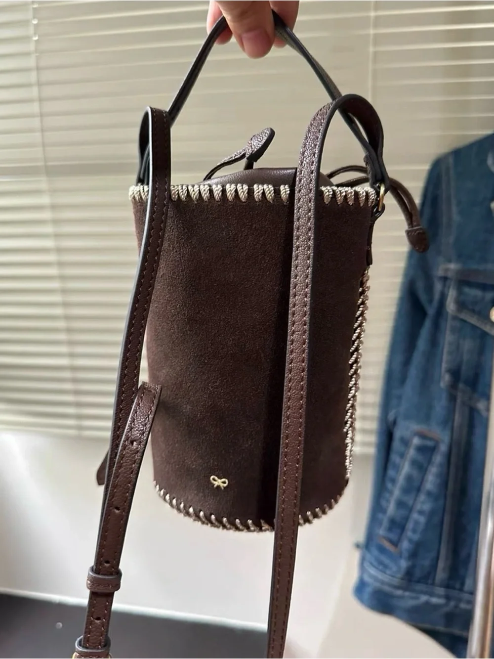 Anya Hindmarch eyes Brown Suede Bucket Crossbody - Picture 10 of 12